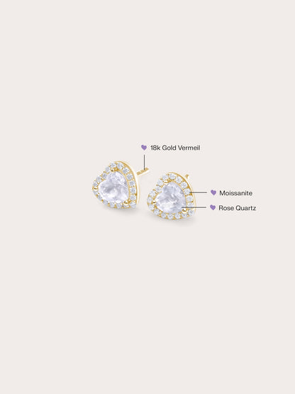 Halo Heart Stud Earrings Rose Quartz 18K Gold (7) – Mondays Made Flower & Birthstone Jewelry Singapore