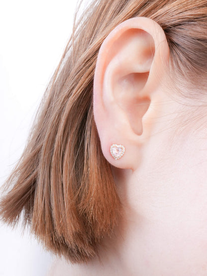 Halo Heart Stud Earrings Rose Quartz 18K Gold (8) – Mondays Made Flower & Birthstone Jewelry Singapore