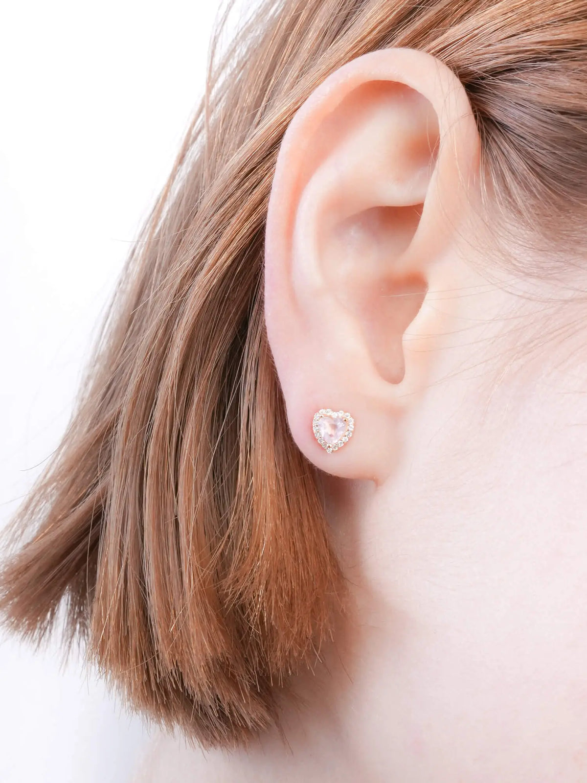 Halo Heart Stud Earrings - Rose Quartz