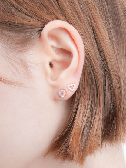 Halo Heart Stud Earrings Rose Quartz 18K Gold (10) – Mondays Made Flower & Birthstone Jewelry Singapore