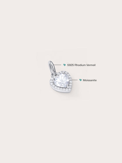Halo Heart Charm Moissanite S925 Silver Rhodium (2) – Mondays Made Flower & Birthstone Jewelry Singapore