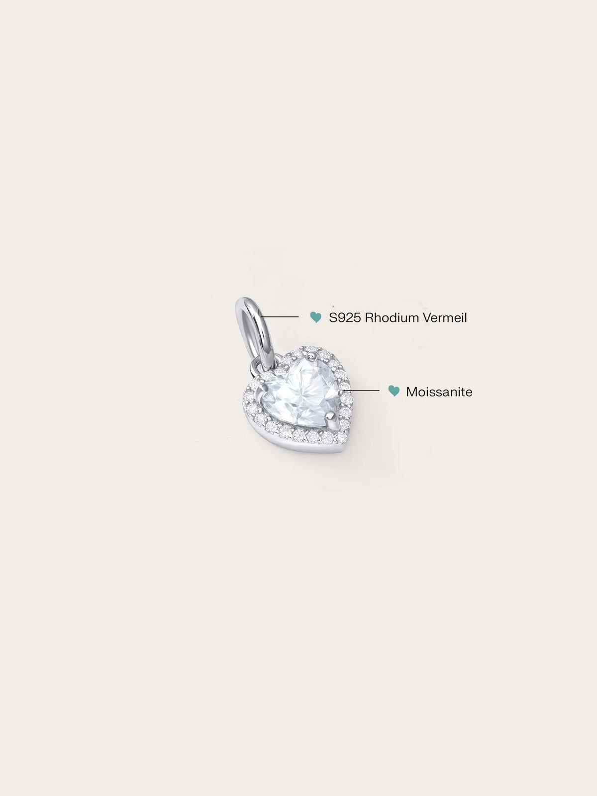 Halo Heart Charm - Moissanite