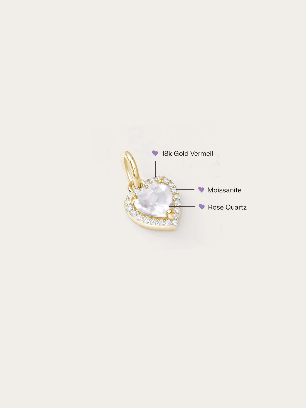 Halo Heart Charm - Rose Quartz