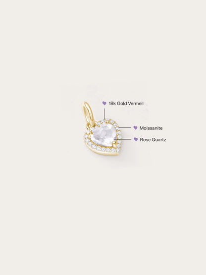 Halo Heart Charm - Rose Quartz