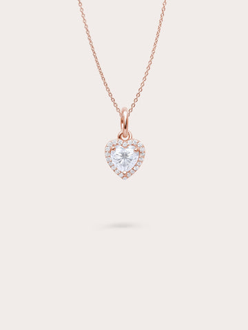 Halo Heart Necklace Moissanite 18K Rose Gold (3) – Mondays Made Flower & Birthstone Jewelry Singapore