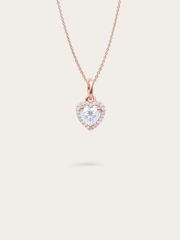Halo Heart Necklace - Moissanite
