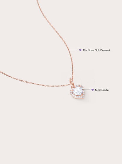 Halo Heart Necklace Moissanite 18K Rose Gold (4) – Mondays Made Flower & Birthstone Jewelry Singapore