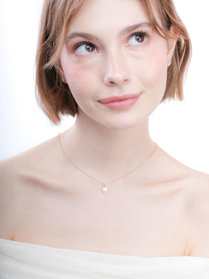 Halo Heart Necklace Moissanite 18K Rose Gold (1) – Mondays Made Flower & Birthstone Jewelry Singapore