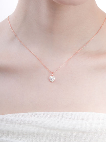 Halo Heart Necklace Moissanite 18K Rose Gold (2) – Mondays Made Flower & Birthstone Jewelry Singapore