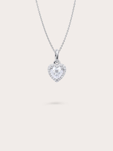 Halo Heart Necklace Moissanite S925 Silver Rhodium (1) – Mondays Made Flower & Birthstone Jewelry Singapore