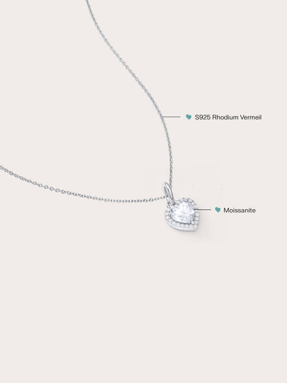 Halo Heart Necklace Moissanite S925 Silver Rhodium (2) – Mondays Made Flower & Birthstone Jewelry Singapore