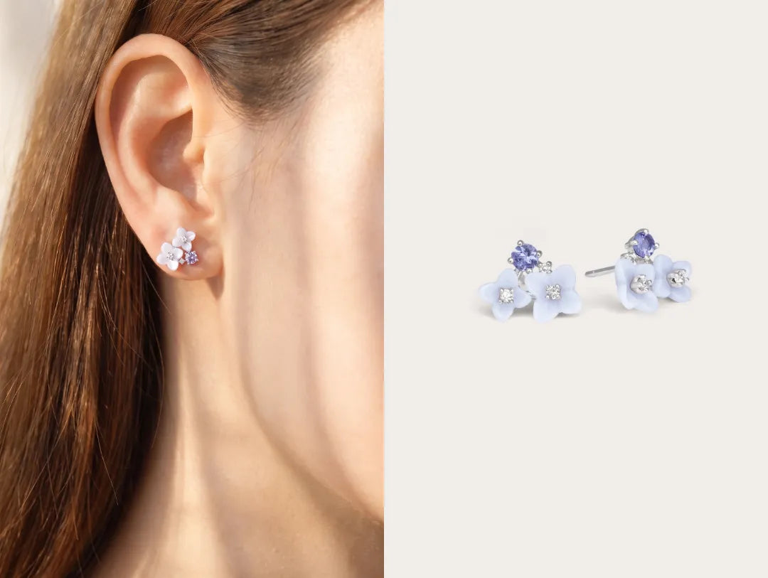Carved Hydrangea Stud Earrings