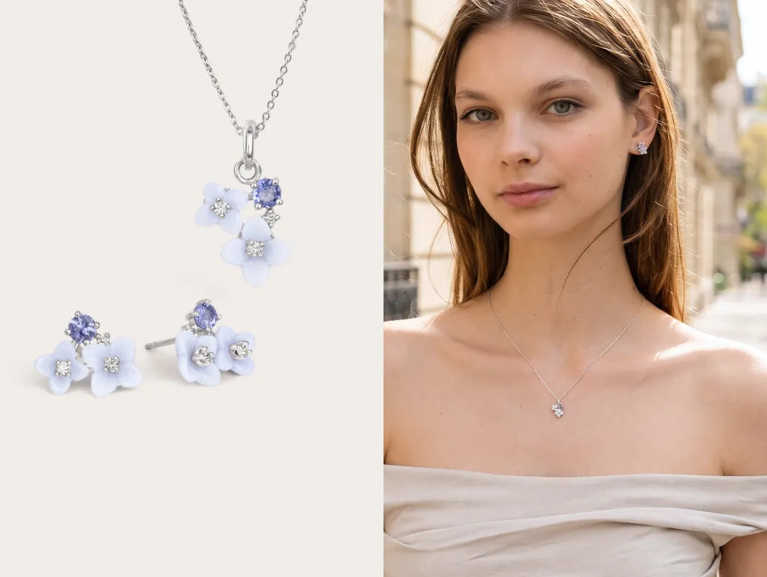 Carved Hydrangea Necklace and Earrings Set