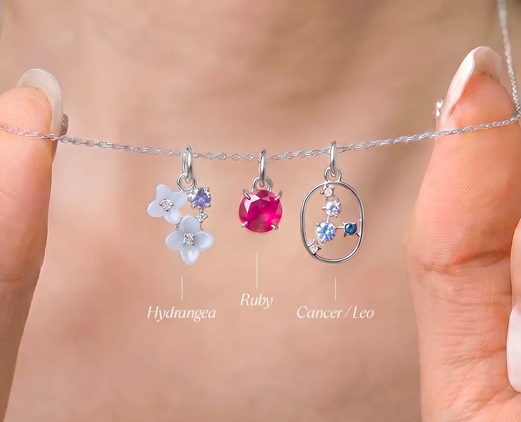 Carved Hydrangea Jewelry — model wear, S925 rhodium vermeil