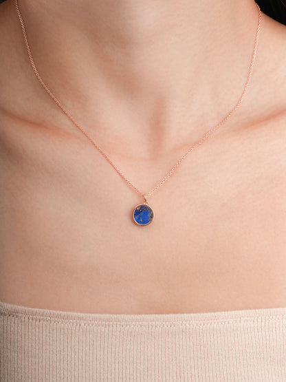 Lapis Lazuli Reversible Coin Necklace 18K Rose Gold (12) – Mondays Made Flower & Birthstone Jewelry Singapore