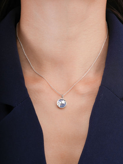Lapis Lazuli Reversible Coin Necklace S925 Silver Rhodium (12) – Mondays Made Flower & Birthstone Jewelry Singapore