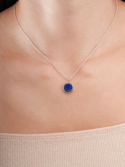 Lapis Lazuli Reversible Coin Necklace S925 Silver Rhodium (11) – Mondays Made Flower & Birthstone Jewelry Singapore