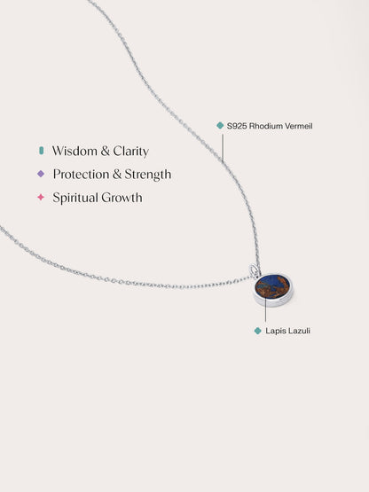 Lapis Lazuli Reversible Coin Necklace S925 Silver Rhodium (9) – Mondays Made Flower & Birthstone Jewelry Singapore