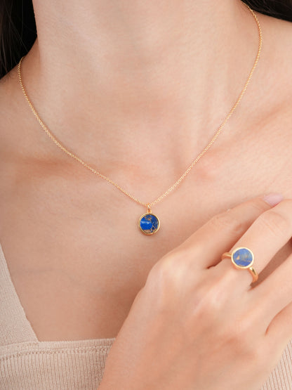 Lapis Lazuli Reversible Coin Necklace 18K Gold (11) – Mondays Made Flower & Birthstone Jewelry Singapore