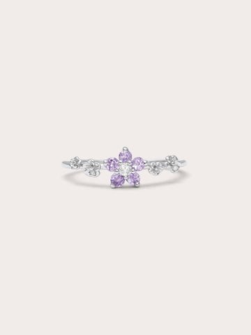 Lavender Blossom Ring Purple Sapphire S925 Silver Rhodium (1) – Mondays Made Flower & Birthstone Jewelry Singapore