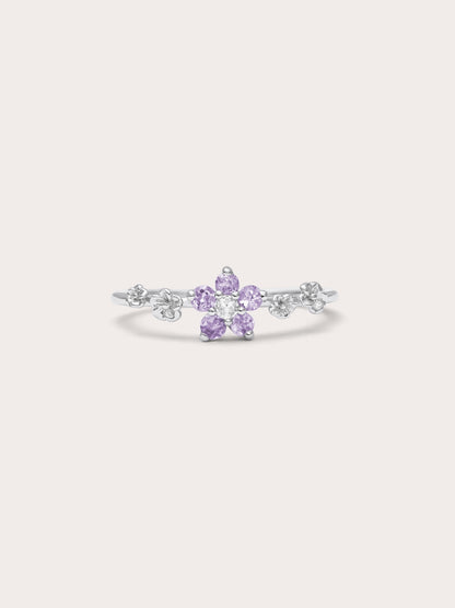 Lavender Blossom Ring Purple Sapphire S925 Silver Rhodium (1) – Mondays Made Flower & Birthstone Jewelry Singapore