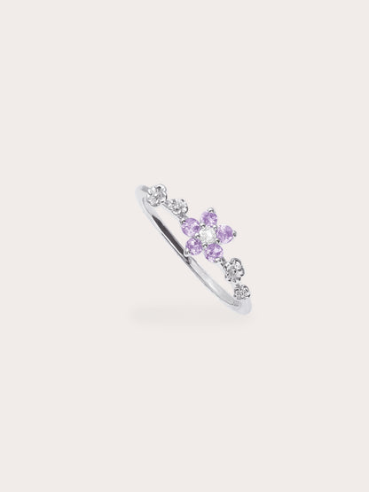Lavender Blossom Ring Purple Sapphire S925 Silver Rhodium (2) – Mondays Made Flower & Birthstone Jewelry Singapore