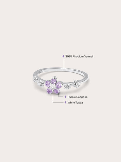 Lavender Blossom Ring Purple Sapphire S925 Silver Rhodium (3) – Mondays Made Flower & Birthstone Jewelry Singapore