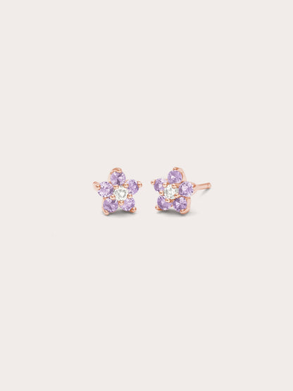 Lavender Flower Stud Earrings Purple Sapphire 18K Rose Gold (3) – Mondays Made Flower & Birthstone Jewelry Singapore