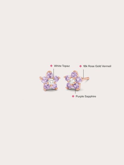 Lavender Flower Stud Earrings Purple Sapphire 18K Rose Gold (2) – Mondays Made Flower & Birthstone Jewelry Singapore
