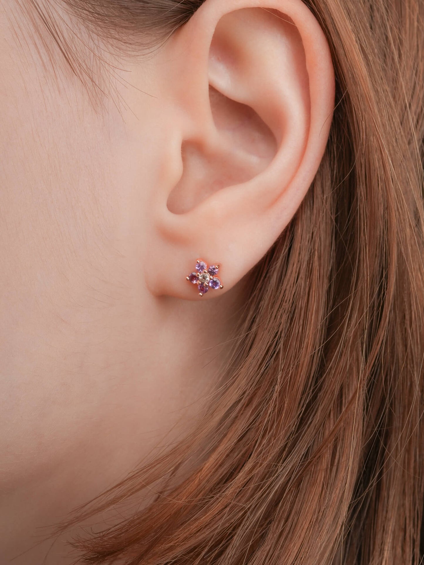 Lavender Flower Stud Earrings - Purple Sapphire