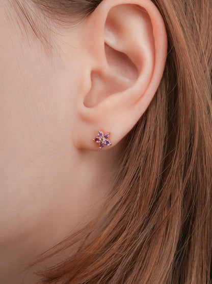 Lavender Flower Stud Earrings Purple Sapphire 18K Rose Gold (6) – Mondays Made Flower & Birthstone Jewelry Singapore