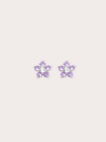 Lavender Flower Stud Earrings Purple Sapphire S925 Silver Rhodium (1) – Mondays Made Flower & Birthstone Jewelry Singapore