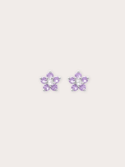 Lavender Flower Stud Earrings Purple Sapphire S925 Silver Rhodium (1) – Mondays Made Flower & Birthstone Jewelry Singapore