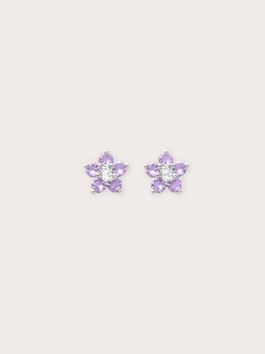 Lavender Flower Stud Earrings Purple Sapphire S925 Silver Rhodium (1) – Mondays Made Flower & Birthstone Jewelry Singapore