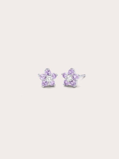 Lavender Flower Stud Earrings Purple Sapphire S925 Silver Rhodium (3) – Mondays Made Flower & Birthstone Jewelry Singapore