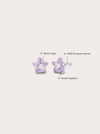 Lavender Flower Stud Earrings Purple Sapphire S925 Silver Rhodium (2) – Mondays Made Flower & Birthstone Jewelry Singapore