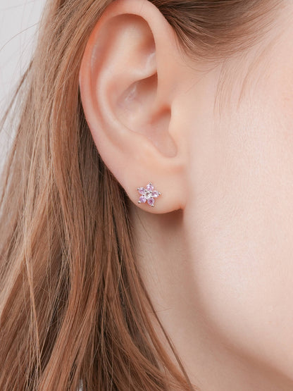 Lavender Flower Stud Earrings Purple Sapphire S925 Silver Rhodium (4) – Mondays Made Flower & Birthstone Jewelry Singapore