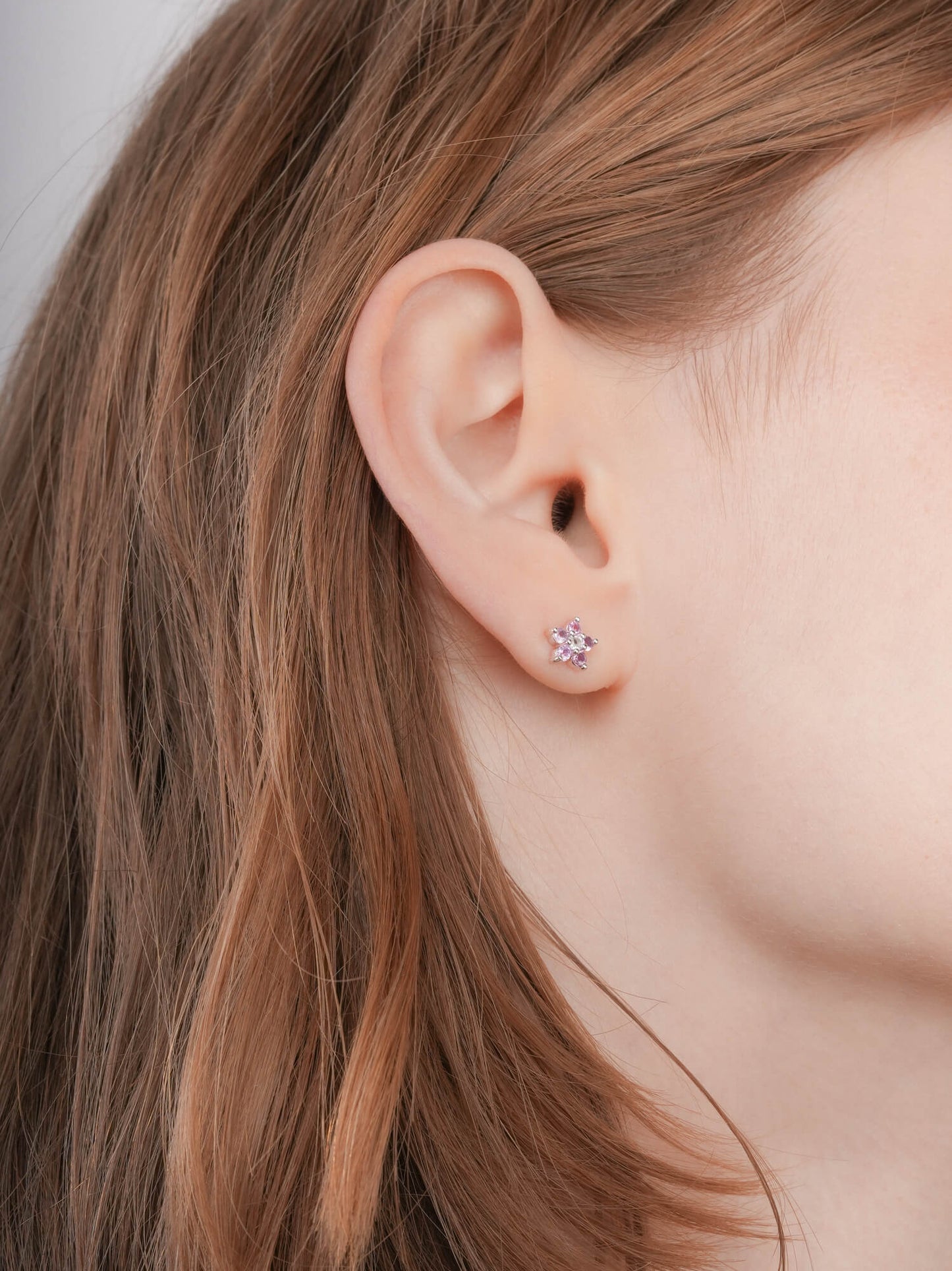 Lavender Flower Stud Earrings - Purple Sapphire