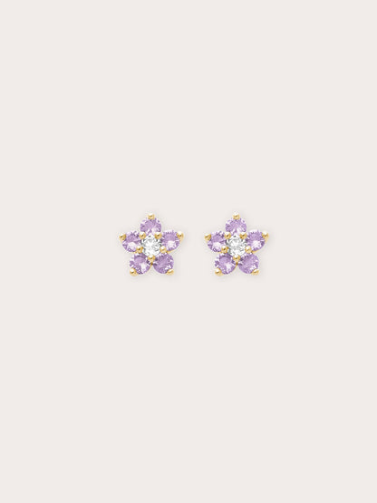 Lavender Flower Stud Earrings Purple Sapphire 18K Gold (1) – Mondays Made Flower & Birthstone Jewelry Singapore