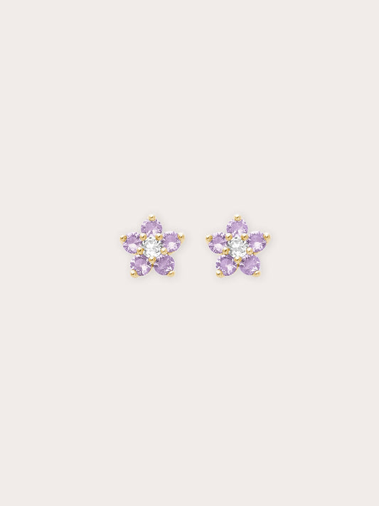 Lavender Flower Stud Earrings Purple Sapphire 18K Gold (1) – Mondays Made Flower & Birthstone Jewelry Singapore