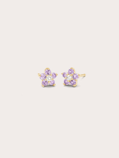 Lavender Flower Stud Earrings Purple Sapphire 18K Gold (3) – Mondays Made Flower & Birthstone Jewelry Singapore