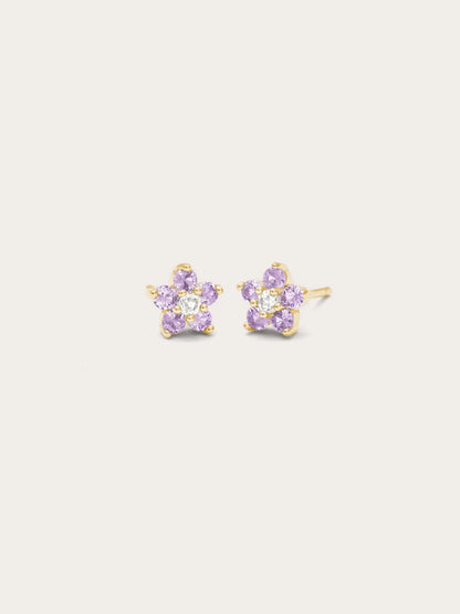 薰衣草花朵耳環 - 紫色藍寶石