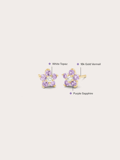 Lavender Flower Stud Earrings Purple Sapphire 18K Gold (2) – Mondays Made Flower & Birthstone Jewelry Singapore