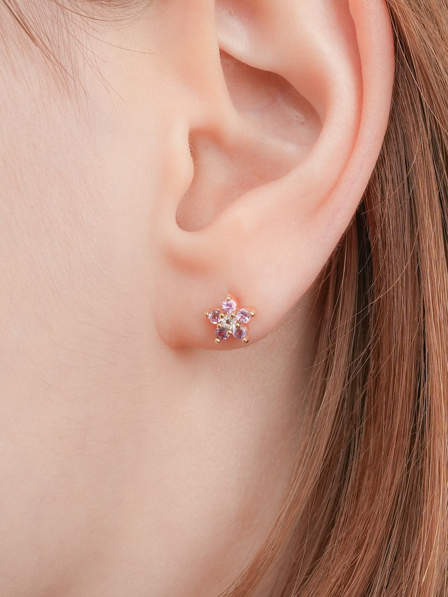 Lavender Flower Stud Earrings - Purple Sapphire