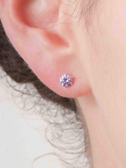 Lilac Moissanite Stud Earrings 0.5ct S925 Silver Rhodium (1) – Mondays Made Flower & Birthstone Jewelry Singapore