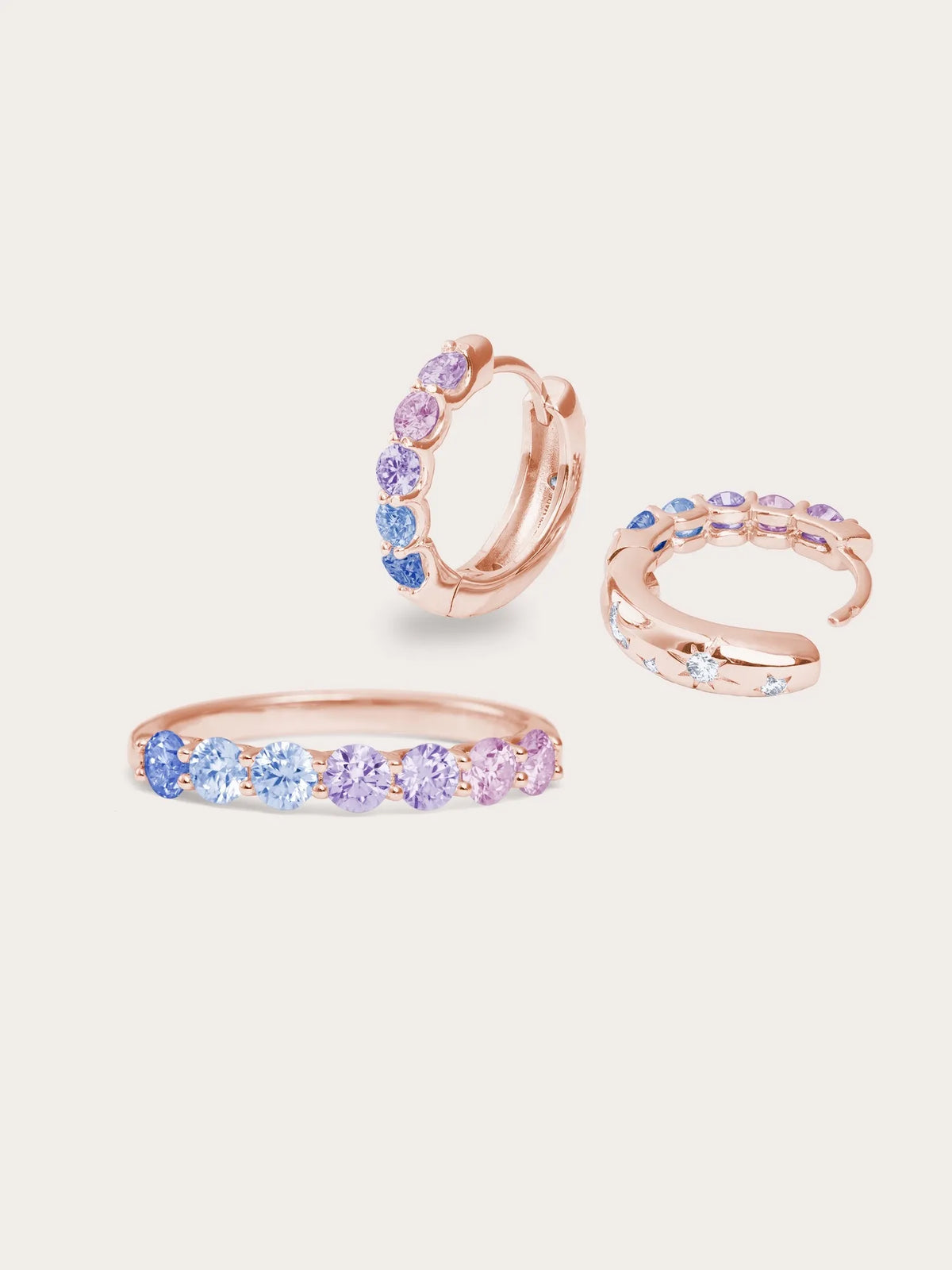 Lilac Sunset Moissanite Ring and Earrings Set