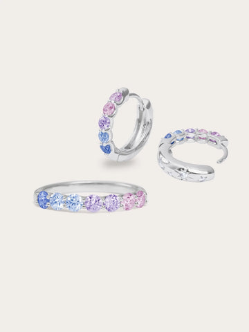 Lilac Sunset Moissanite Ring and Earrings Set