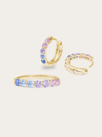 Lilac Sunset Moissanite Ring and Earrings Set