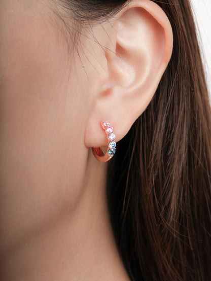 Lilac Sunset Moissanite Reversible Huggie Earrings 18K Rose Gold (3) – Mondays Made Flower & Birthstone Jewelry Singapore