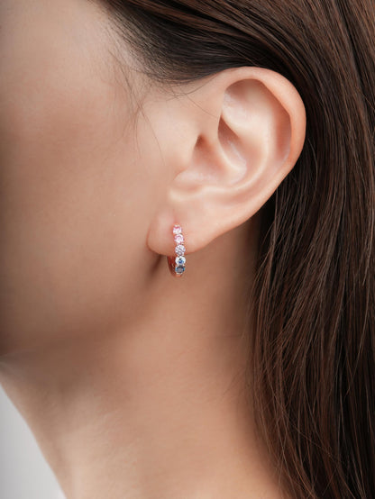 Lilac Sunset Moissanite Reversible Huggie Earrings 18K Rose Gold (4) – Mondays Made Flower & Birthstone Jewelry Singapore